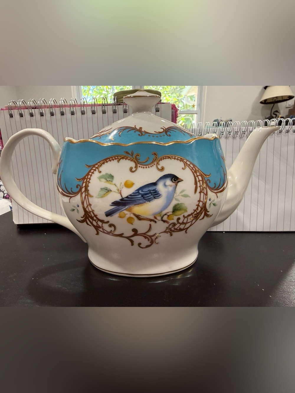 Grace Teaware "Birds" Peacock Blue Teapot & Lid 5 Cup ~Beautiful!~